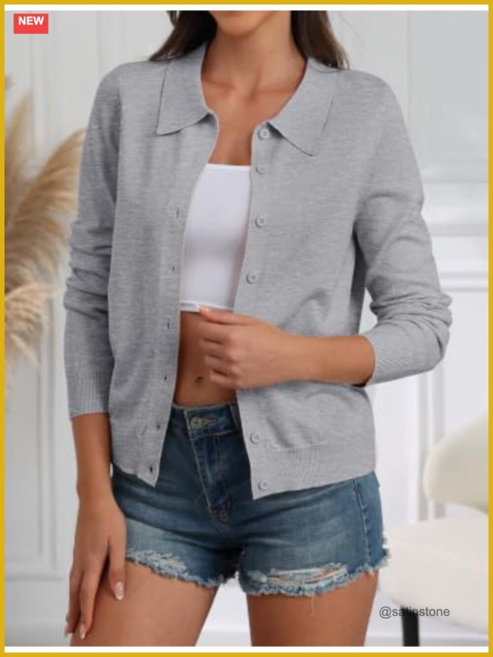 Lightweight Cardigan Sweater Women Long Sleeve Lapel Collar Button Down Knit - Picture 2 of 6